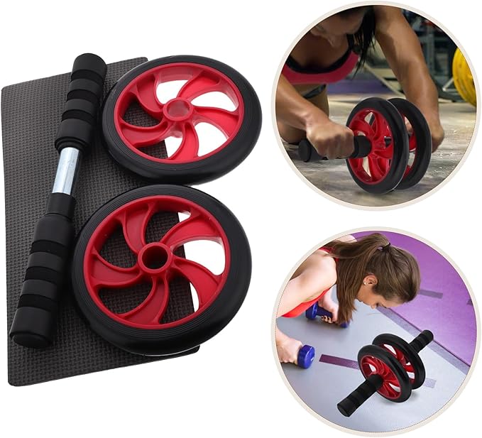 OUNONA Quiet Red Ab Roller Wheel for Core Workout, Silent Abdominal Trainer with Non-slip Tread for Home and Outdoor Fitness, Ab Machine for Stomach Workout