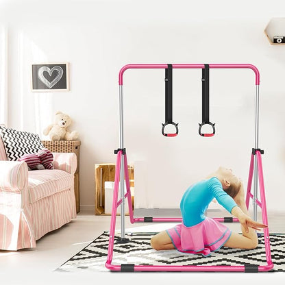 Gymnastic Bars for Kids with Adjustable Height, Folding Gymnastic Training Kip Bar, Expandable Horizontal Bar for Home