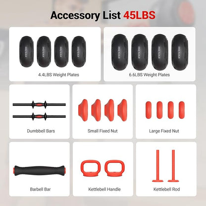 Adjustable Dumbbell Set, Free Weight Set with Silent Anti-Collision Air Cushion with Connector, 5-in-1 Dumbbells Set Includes Barbell, Kettlebells, Push up Stand, Weight Plate, Exercise & Fitness Dumbbells Weight Set for Home Gym Suitable Men/Women