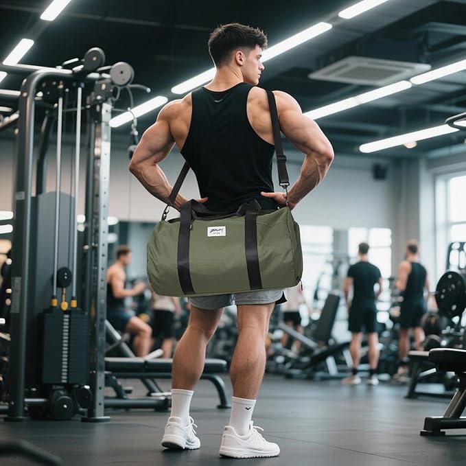 BE SMART Waterproof Mens Gym Bag with Shoe Compartment, Sports Gym Duffle Bag for Men Women, Lightweight Large Sport Duffel Bag for Travel, Sports, Fitness & Workout(Olive Green)