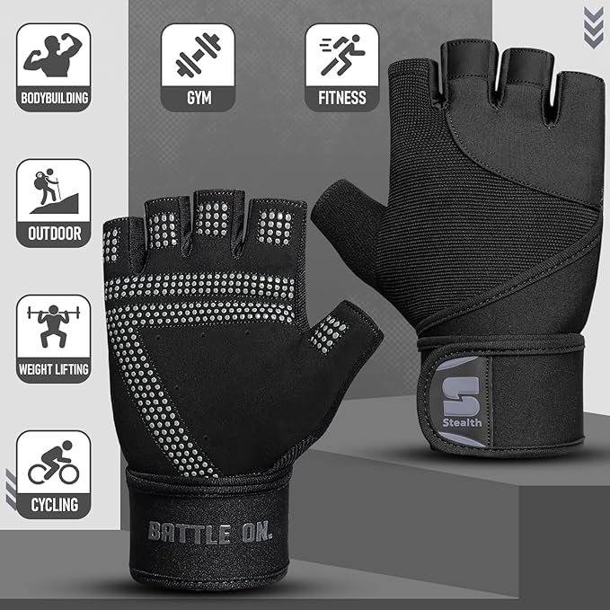 Weight Lifting Gloves with Wrist Wrap Support Padded Palm Protection Exercise Gym Workout Gloves Men & Women Training Fitness Weightlifting Bodybuilding,E9