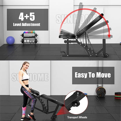 SunHome Multifunction Home Gym Equipment Workout Station, Smith Machine with 138LB Weight Stack, Leg Press, LAT Station for Full Body Training