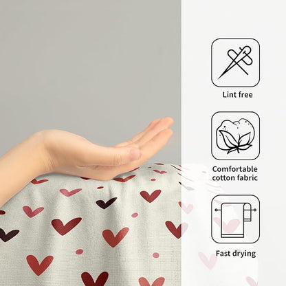Valentine's Hand Towels Set of 2 Pink Red Love Heart Dot Decor Kitchen Towels 28’’x14’’Happy Holiday Wedding Anniversary Beige Dish Towel Super Soft Tea Towels for Bathroom Gym Spa