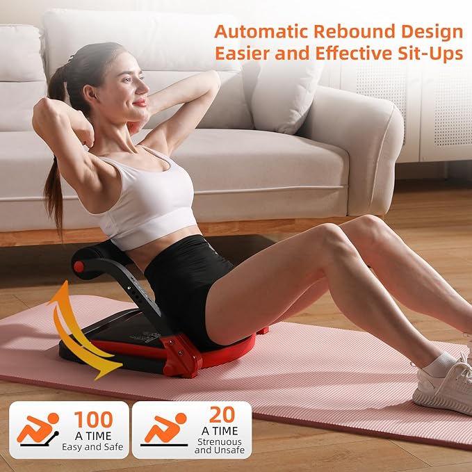 Ab Machine with Resistance Bands for Abdominal Exercise - 3 Levels Adjustable Sit-Up Exercise Equipment for Home Gym, Core & Full Body Workout