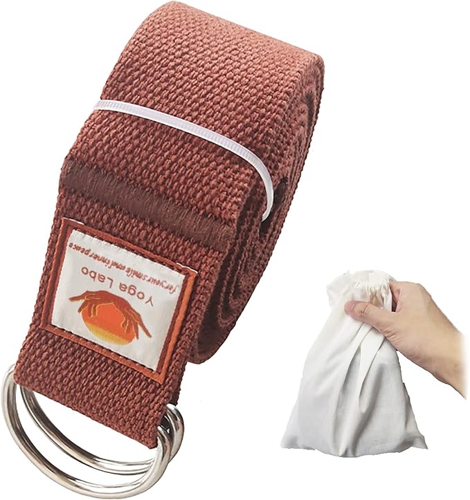 8ft Cotton Yoga Strap for Stretching with a D-Ring, Thick Cotton Nylon Yoga Belt with Extra Safe Metal Loops with Bag Set, 250g Nylon Durable Fitness Stretch Belt with Buckle As Physcial Therapy Bands Workout