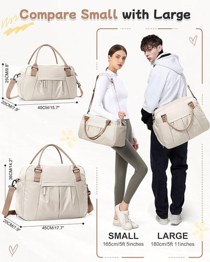 Small Gym Bag with Shoe Compartment, Workout Sport Duffle Bag for Women Travel,Waterproof Shoulder Overnight Bag Lightweight Carry on Tote Bag for Swim, Yoga, Dance, Beige