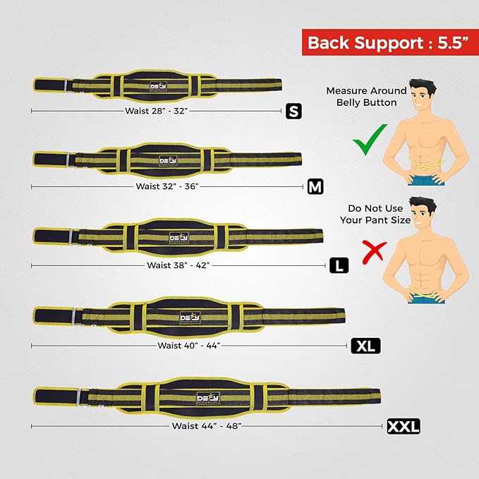 DEFY Weight Lifting Belt Lumbar Support with Neoprene Double Back Belt 5 Inches Wide Gym Training Fitness Exercise Bodybuilding Firm and Comfortable with Back Injury Protection