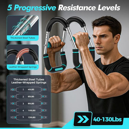 Twister Arm Trainer, Chest Workout Equipment for Men & Women Adjustable 5 Resistance Levels (40-130 lbs), Ergonomic Home Gym Strength Trainer with Anti-Slip Handles & Carry Bag