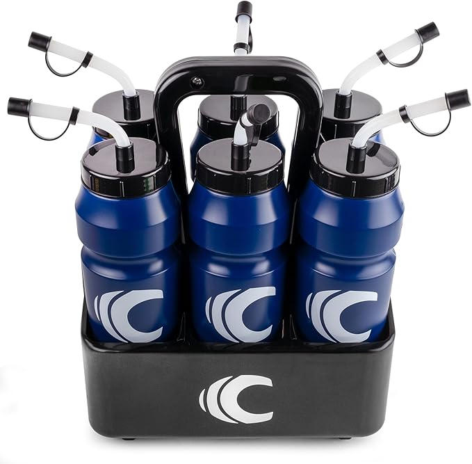 Cannon Sports 1 Liter Sports Water Bottle, BPA-Free, 34oz Capacity, Large Mouth, 2 lids (Straw & Squeeze) with Carrier, Great For Helmet Sports Such As Hockey, Lacrosse, Football, Boxing (Navy)