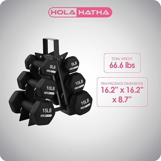 HolaHatha 2, 3, 5, 8, and 10 Pound Neoprene Dumbbell Free Hand Weight Set with Rack, Ideal for Home Exercises to Gain Tone and Definition, Pastel