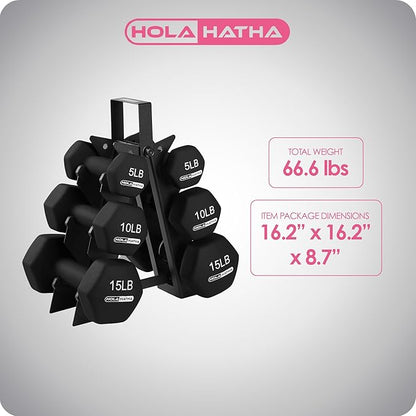HolaHatha 2, 3, 5, 8, and 10 Pound Neoprene Dumbbell Free Hand Weight Set with Rack, Ideal for Home Exercises to Gain Tone and Definition, Pastel