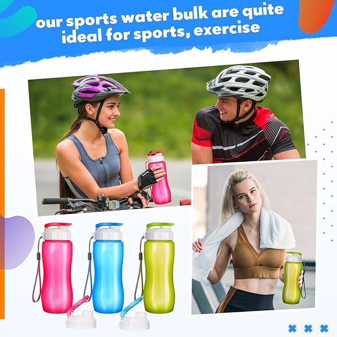 Rtteri 20 Pcs Water Bottle 17 oz Plastic Leakproof Drink Flip Top with Handle Strap, Multicolor Sports Bulk for Cycling Camping Hiking Gym Yoga Fitness