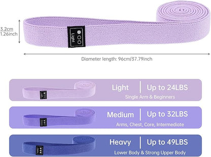 Fabric Resistance Bands - 3-Pack Set, Long Cloth Exercise Bands for Home Workout Strength Training, Yoga & Pilates | with Storage Bag