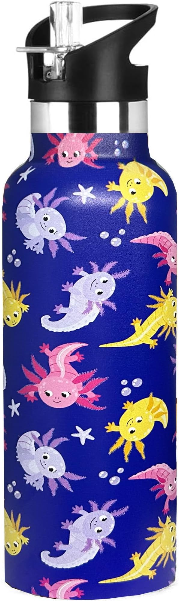 Animal Axolotl Sport Water Bottle with Straw, Vacuum Insulated Stainless Steel Thermal Drinking Travel Mug Cups For Gym Fitness Camping-20oz/600ml