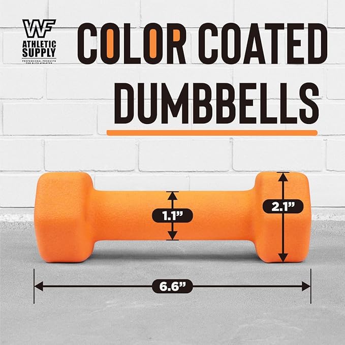 WF Athletic Supply Vibrant Multiple Color Hex Shaped Neoprene Dumbbells/Hand Weights with Non-Slip Grip for Home Gym Equipment Workouts Strength Training Free Weights - Sold in Pairs