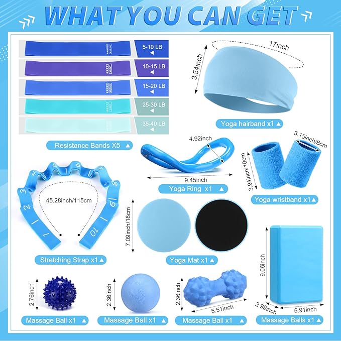 24 Pcs Home Pilates Essentials Kit for Women, Pilates Equipment Ring and Ball Set with Stretching Strap, Water Bottle, Magic Circle, Yoga Ring, Gym Bag, Resistance Band, Anti Slip Socks