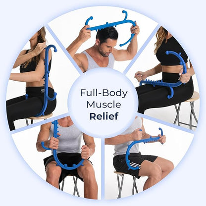 Deep Tissue Back & Neck Massager - Back Massager Stick for Pain Relief, Muscle Knot Remover, Trigger Point Massage Tool for Full Body, Shoulders, Legs - Pressure Point Massage Tool (Blue)