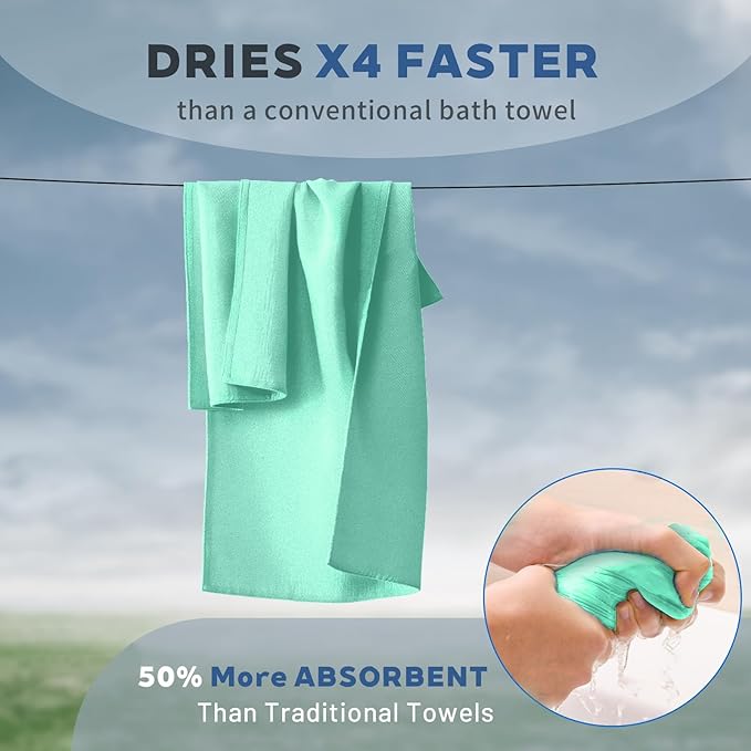 Tian qing Microfiber Camping Towel Set, 2 Pieces, Fast Drying, Soft Touch, Lightweight, Multiple Sizes for Beach, Gym,Hiking, Pool, Yoga,Travel,Turquoise