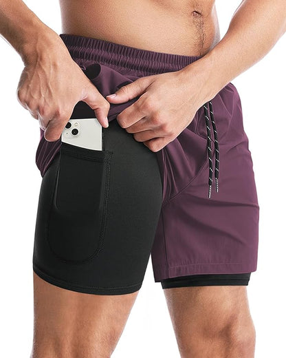 Aolesy Men's 2 in 1 Running Shorts 5" Workout Gym Athletic Shorts for Men Quick Dry Lightweight Training Shorts with Pockets