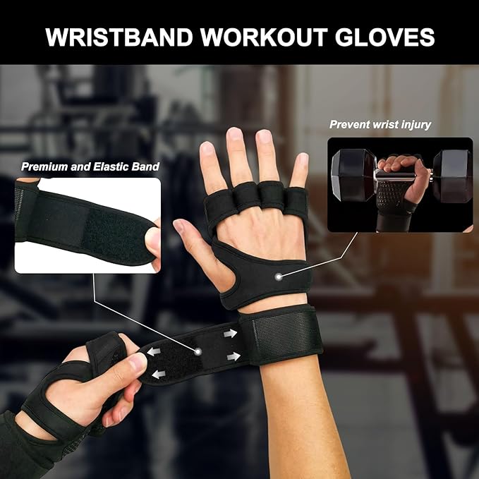 Workout Gloves for Men Women, Breathable Weight Lifting Gloves with Wrist Wraps Support for Gym, Exercise, Training and Fitness, Fingerless, Padded Full Palm Protection