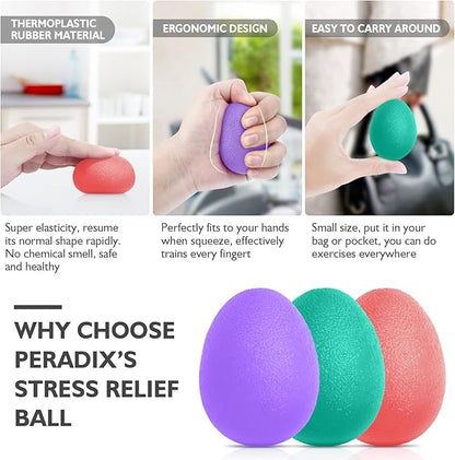 Peradix Hand Grip Strength Trainer, Stress Relief Ball, Wrist Rehab Therapy Hand Grip Equipment Ball Squishy Tools - Set of 3 Finger Resistance Exercise Squeezer