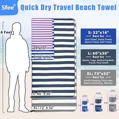 Sfee 2 in 1 Microfiber Beach Towel, Quick Dry Towel Camping Towel Travel Towel Super Absorbent Compact Lightweight Sports Gym Towels Set for Beach, Gym, Hiking, Pool, Backpacking, Bath, Yoga