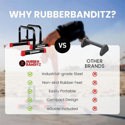 Rubberbanditz Parallette, Parallel Bars & Dip Station, Home Gym Essentials for L-Sit, Calisthenics, and Upper Body Workouts, Heavy Duty Ideal for Push Ups, Dips, Handstands & Gymnastics | Pack 1