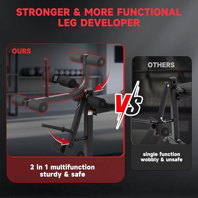 Foldable 750LBS Weight Bench Set, Adjustable Workout Bench Set for Home Gym Exercise with Leg Extension and Squat Rack, Bench Press Set for Men & Women Full Body Strength Training