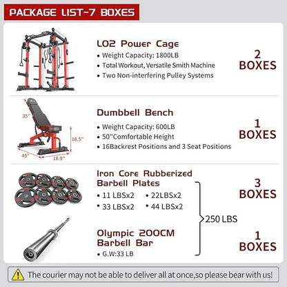 Multi-Purpose Squat Rack,Smith Machine Weight Rack Set with Cable Crossover System, Home Gym Power Racks, Power Racks and Packages