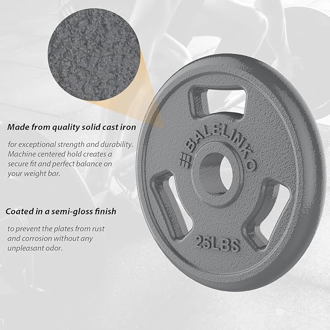 Balelinko Cast Iron 2-Inch Olympic Grip Plate Weight Plate for Strength Training, Weightlifting and Crossfit