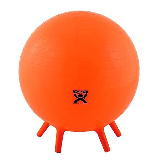 CanDo 30-1892 Non-Slip Inflatable Exercise Ball with Stability Feet Exercise, Workout, Core Training, Stability, Yoga, Pilates, Balance Training Gym, Office, Home, Classroom. Orange, 22"