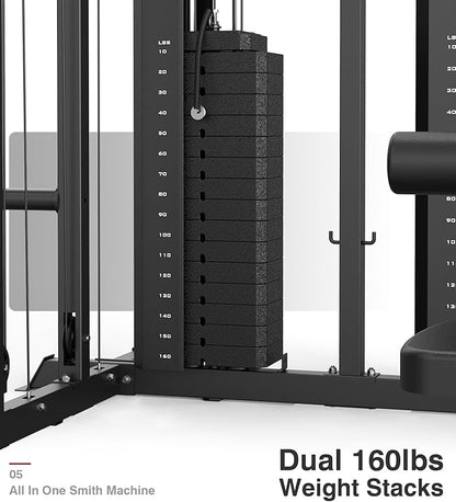 DONOW Smith Machine with Weight Stacks, Multi Function Home Gym System Training Power Cage Squat Rack Dual Cable Crossover Machine All in One