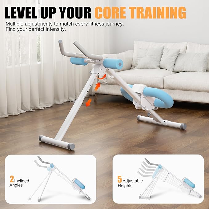 Abdominal Trainers - Adjustable Ab Trainer Machine, Foldable Abdominal Workout Equipment with Knee Protection - Home Gym Core Strength Trainer for Men & Women