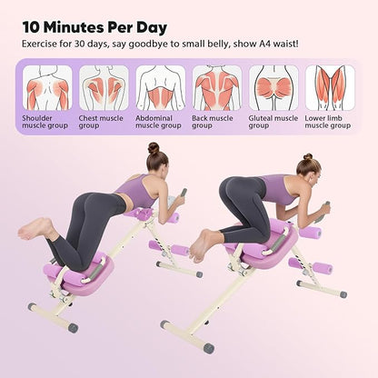 Multifunctional Ab Machine, Adjustable Ab Workout Equipment, Ab ＆ Sit Up Machine for Stomach Workout, Foldable Abdominal Trainer with Knee and Back Protection, Full Body Workout for Home
