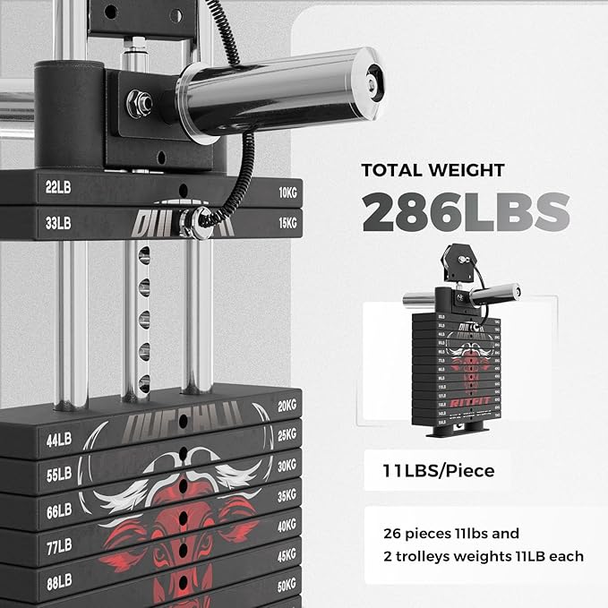 RitFit Buffalo Smith Machine, Power cage with LAT-Pull Down System & Cable Crossover System, All-in-One Squat Rack for Home Gym, Power Rack