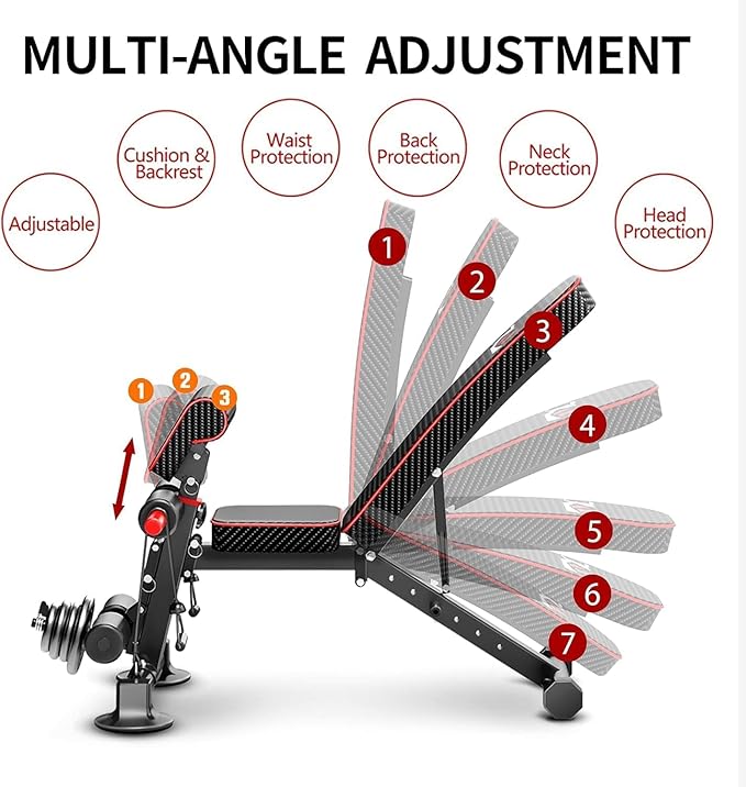 Adjustable Weight Bench Utility Workout Bench for Home Gym,Foldable Incline Decline Benches for Full Body Workout,Maximum Weight 600 Lbs
