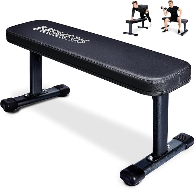 Flat Weight Bench, 2.4 Inch Thick Pad Workout Bench 660 LBS Bench Press Exercise Equipment for Home Gym Strength Weight Training