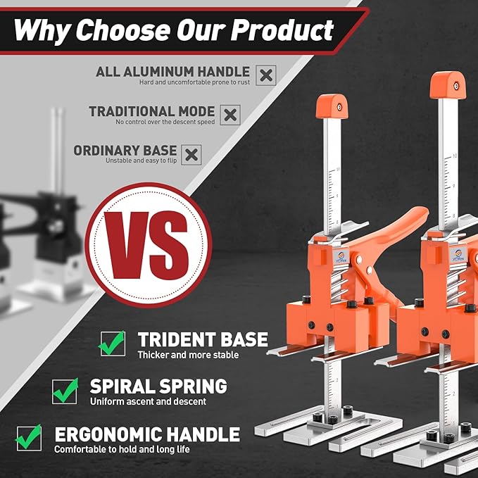 Labor Saving Arm Jack Handle 2 Pack, Construction Jack, Wall Tile Locator, Multi Function Height Adjustment Lifting Device, Door Panel Lifting Cabinet, Raised 10 in, Pair Dynamic Load 400 LB