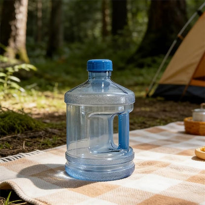 2 Pieces 1 Gallon Water Bottle, Round Plastic Water Jug with Handle and Screw Cap, Reusable Leak Proof Large Capacity Bottles for Camping, Travel, Gym, Sports, Office, Daily Drinking Use