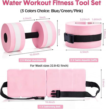 5 Pcs Pool Aquatic Exercise Set Including 2 Lightweight Water Dumbbells, 2 Ankle Swimming Weights, and Swim Belt Water Exercise Equipment for Aquatic Aerobics