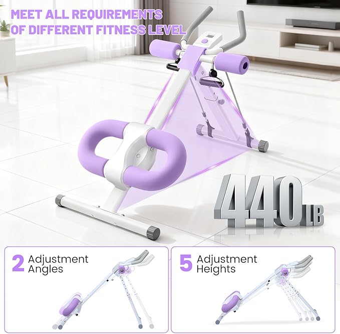 Ab Machine, Adjustable Ab Trainer Machine for Abs Workout at Home Gym, Abdominal Trainer for Stomach Workout, Foldable Abdominal Exercise Machine with Knee Protection and LCD Monitor