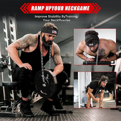 Fitness Neck Head Harness Trainer for Men and Women, Neck Exerciser with 29" Heavy Duty Steel Chain for Safely Lifting, Adjustable Neoprene Neck Exerciser for Weight Lifting, Home and Gym Use