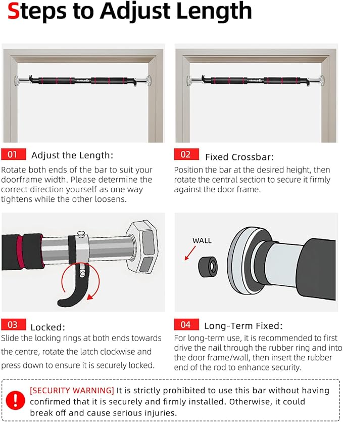 Abahub Doorway Pull-Up Bar with Safety Lock, Home Use Heavy-Duty Door Frame Pull-Up Bar for Upper Body Workout, Adjustable Strength Training Horizontal Bar Supporting Up to 220 LBS