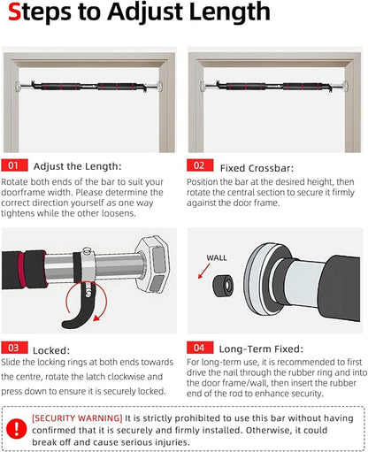 Abahub Doorway Pull-Up Bar with Safety Lock, Home Use Heavy-Duty Door Frame Pull-Up Bar for Upper Body Workout, Adjustable Strength Training Horizontal Bar Supporting Up to 220 LBS