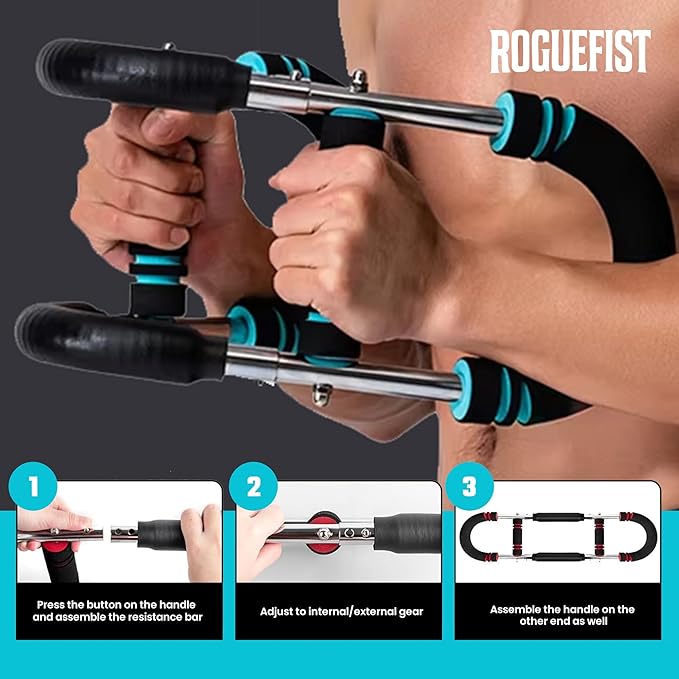 Twister Arm Trainer, Adjustable 3 Resistance Levels (60–100 lbs) Stainless Steel Arms Strengthener for Shoulders, Biceps Chest Workout Equipment with Added Silicone Gym Grip Pads