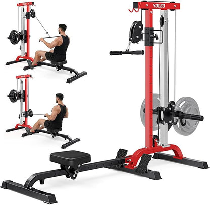 YOLEO Cable Machine Home Gym 2 in 1, Rowing Machine & LAT Pulldown Station with High/Low Pulley, 450 Lbs Loaded, Includes LAT Bar & Tricep Rope