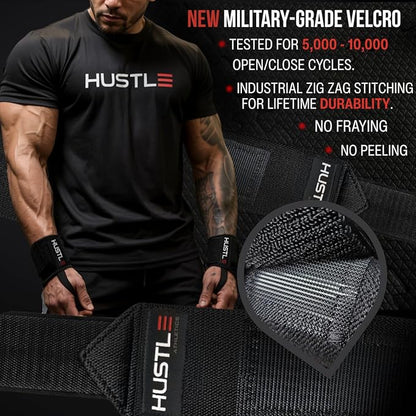 Hustle Athletics Wrist Wraps for Weightlifting - 18" & 12" Premium Wrist Support Weight Lifting Wraps to Lift Heavier & Train Harder - Heavy Duty Powerlifting & Bench Press Gym Straps for Men & Women