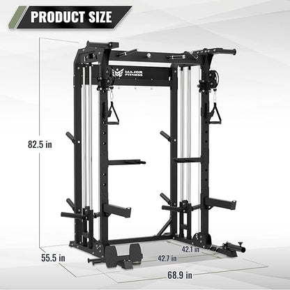 MAJOR FITNESS F22 Power Rack, 1600lbs All-in-One Squat Rack with Dual Pulley System, Heavy-Duty Steel Frame, Attachments & Storage for Home Gym Strength Training
