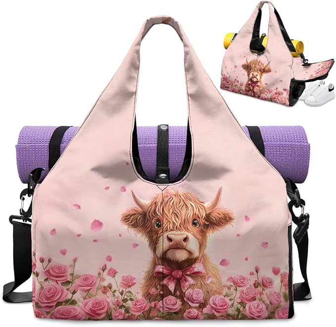 Gym Bag with Yoga Mat Holder Large Tote Bag With Multi Pockets for Women Men Dry Wet Separated Pocket Carryall Yoga Tote Bag for Pilates Travel Workout Office
