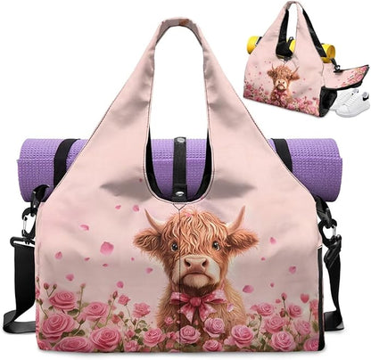 Gym Bag with Yoga Mat Holder Large Tote Bag With Multi Pockets for Women Men Dry Wet Separated Pocket Carryall Yoga Tote Bag for Pilates Travel Workout Office